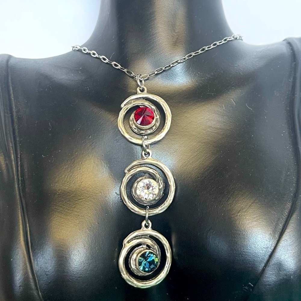 Silver tone multi gem statement necklace